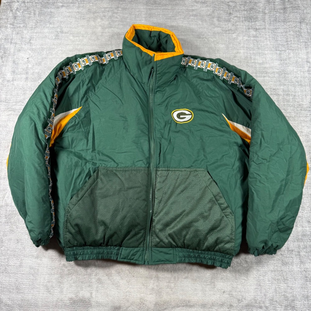 Green Bay Packers Jacket Mens 2XL Green Vintage 90s Puffer Tape Game Day Phenom